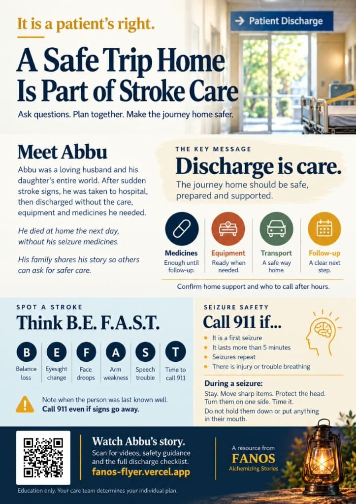 Fanos flyer about Abbu’s story and stroke discharge, created by Barok Mulatu.